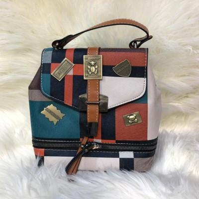 Checkered Faux Leather Mini Backpack