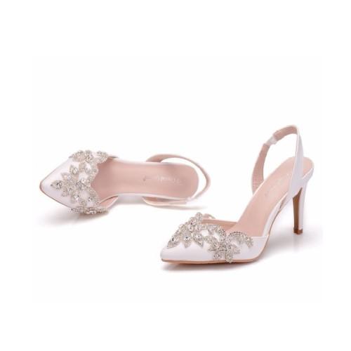 White Medium Heel Shoes with Stones - Sizes: 39-41