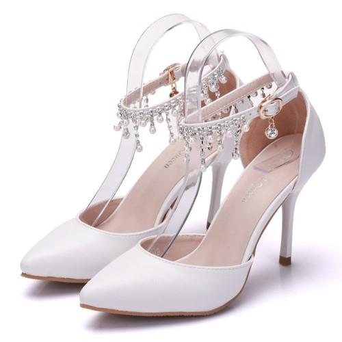 White Medium Heel Plain Shoes - Sizes: 38-41