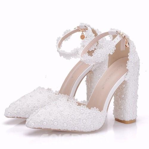 White Lace Block Shoes - Sizes: 39-41