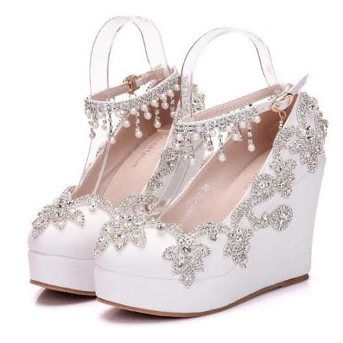 White Wedge Shoes with Stones - Sizes: 39-41