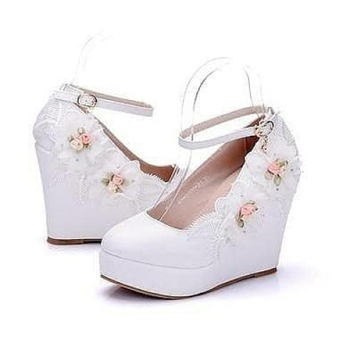 White Floral Wedge Shoes - Sizes: 39-41