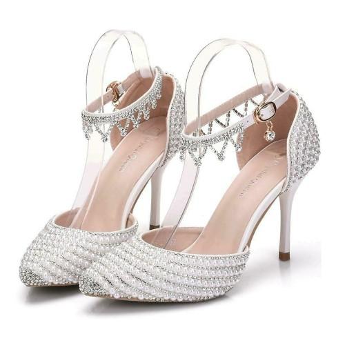 Medium Heel White Pearl Shoes - Sizes: 39-41