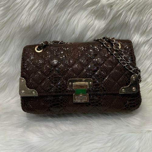 Brown Snake Print Cross Bag