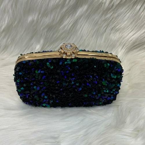 Green Blue And Black Sequin Clutch 